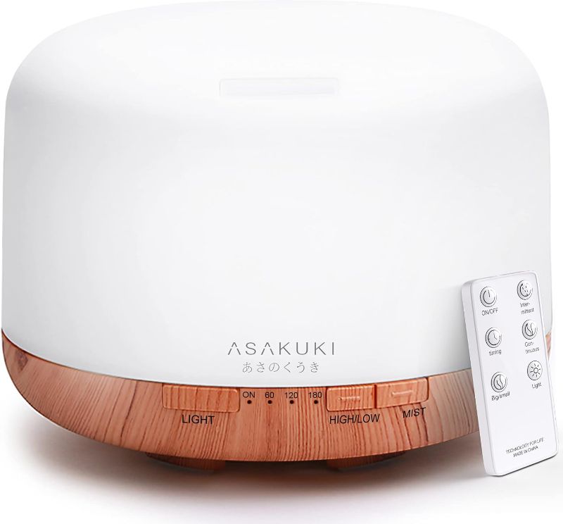 Photo 1 of ASAKUKI 500ml Premium, Essential Oil Diffuser with Remote Control, 5 in 1 Ultrasonic Aromatherapy Fragrant Oil Humidifier Vaporizer, Timer and Auto-Off Safety Switch