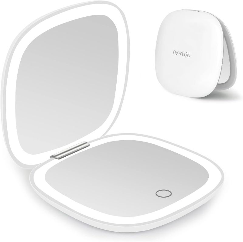 Photo 1 of deweisn Compact Mirror, Lighted Travel Makeup Mirror with 1X/10X Magnifying Double Sided Dimmable Portable Pocket for Handbag and Pocket, USB Charging(White)