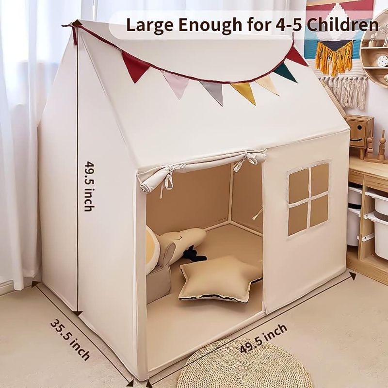 Photo 2 of Kids Tent Indoor & Outdoor Toddler Tent Kids Play Tent Large Kids Playhouse Tent Toys with Pennant Banners Razee Natural