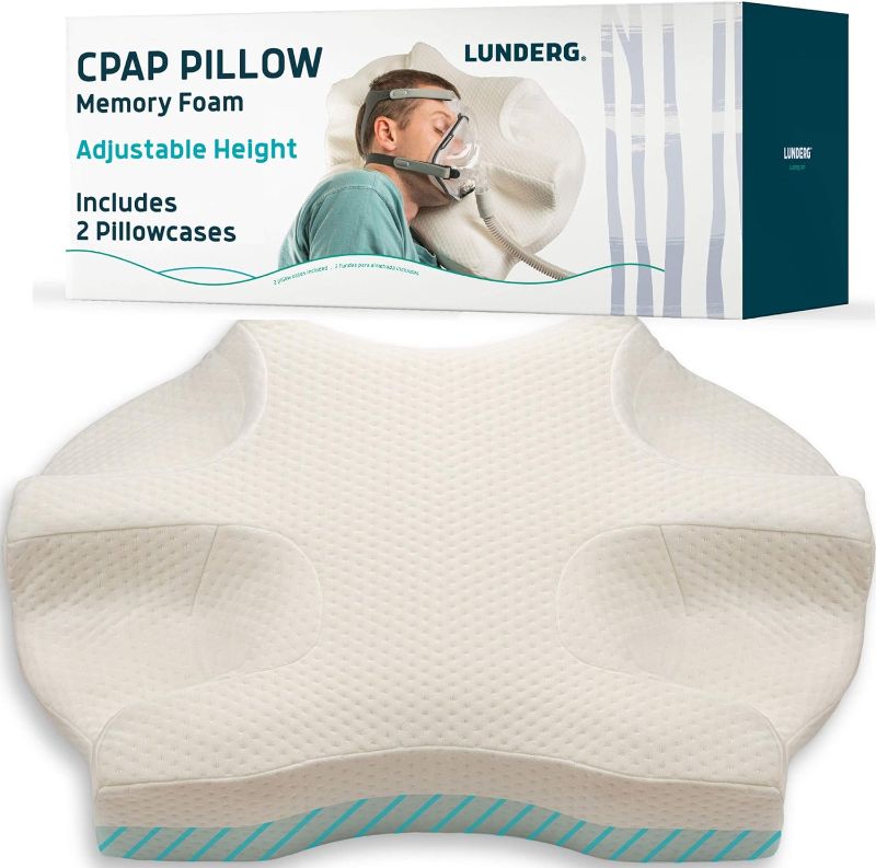 Photo 1 of Lunderg CPAP Pillow for Side Sleepers - Includes 2 Pillowcases - Adjustable Memory Foam Pillow for Sleeping on Your Side, Back & Stomach - Reduce Air Leaks & Mask Pressure for a Better Sleep