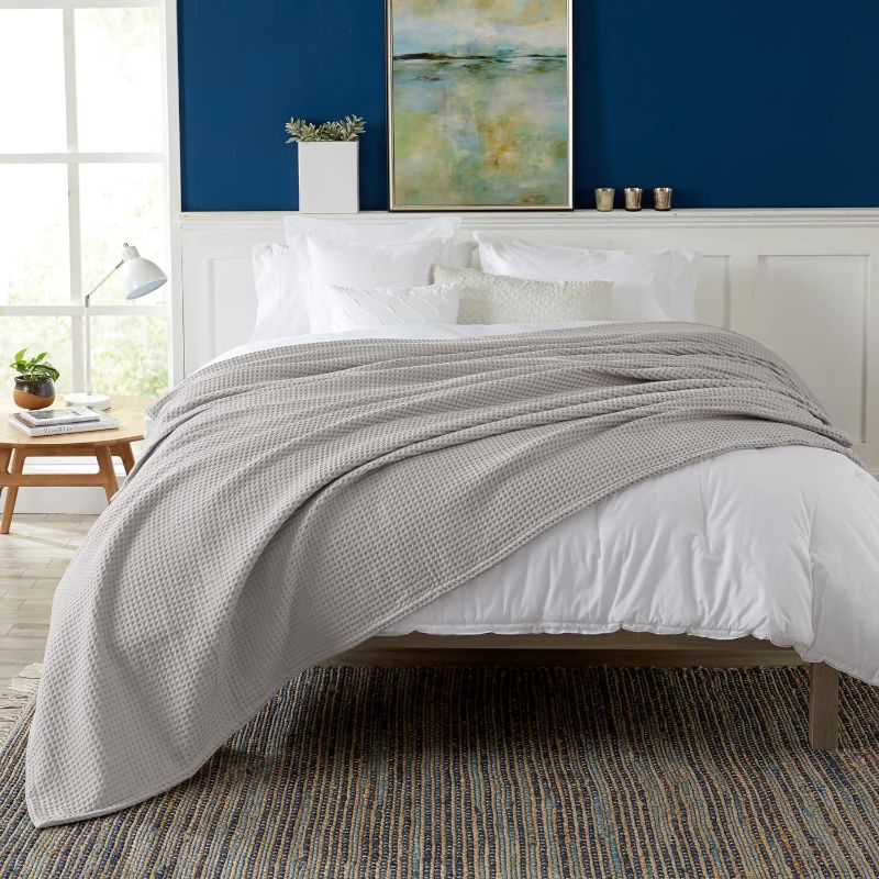 Photo 2 of Market & Place 100% Cotton Waffle Weave Bed Blanket | Soft, Breathable, and Lightweight Blanket for All-Season | Perfect for Layering | Brielle Collection (King, Light Grey)
