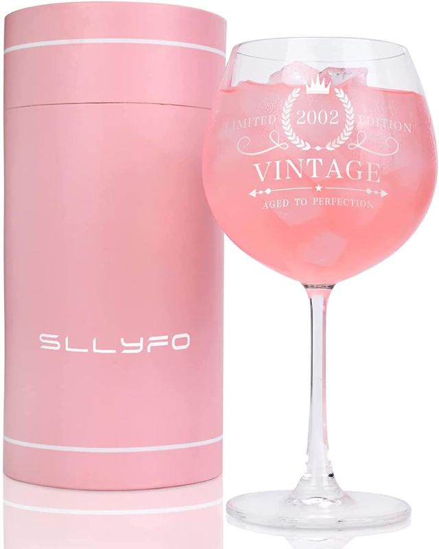 Photo 1 of Sllyfo 21st Birthday Gifts for Her Him Wine Glass - Vintage 2002 Printed 22oz Stemmed Wine Glass - Funny 21 Birthday Gifts Idea.(VINTEGE 2002)
