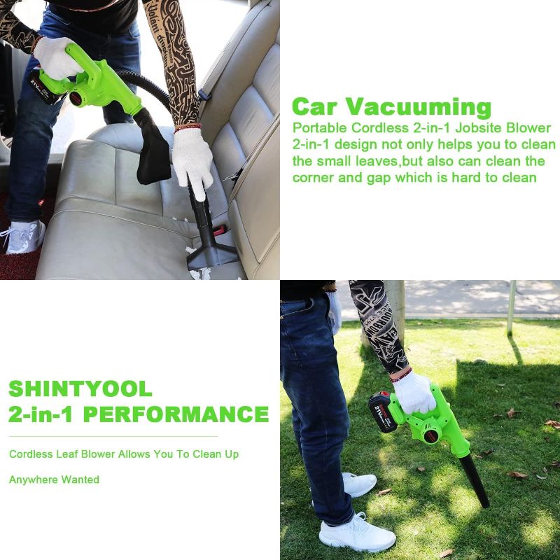 Photo 4 of Cordless Leaf Blower, 2-in-1 Portable 21V Lithium Battery 110V Multifunctional Blower for Blowing Leaf, Clearing Dust & Small Trash,Car, Computer Host, Hard to Clean Corner by SHINTYOOL