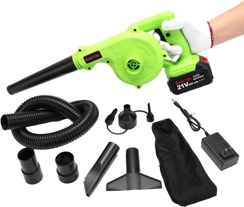 Photo 1 of Cordless Leaf Blower, 2-in-1 Portable 21V Lithium Battery 110V Multifunctional Blower for Blowing Leaf, Clearing Dust & Small Trash,Car, Computer Host, Hard to Clean Corner by SHINTYOOL