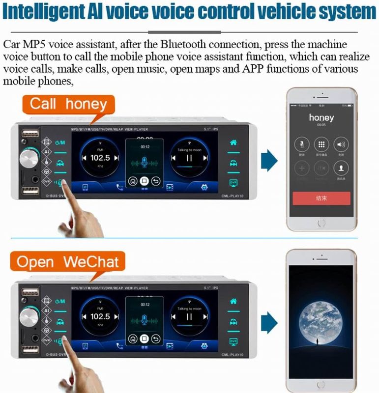 Photo 3 of VIGORTHERIVE Single Din 5.1 Inch 5188 Car MP5 Player IPS Press Screen Voice Control Radio RDS AM FM 4USB Bidirectional Interconnection

