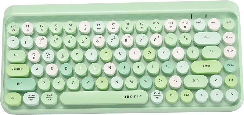 Photo 1 of UBOTIE Portable Bluetooth Colorful Computer Keyboards, Wireless Mini Compact Retro Typewriter Flexible 84Keys Design Keyboard (Green-Colorful)