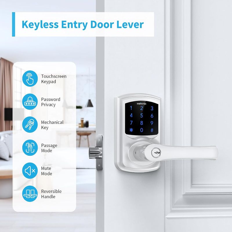 Photo 2 of Signstek Keyless Entry,Digital Smartcode Door Lock for Front Door,Keypad Door Lock with Handle and Security Key,Touchscreen,Easy Installation,Silver