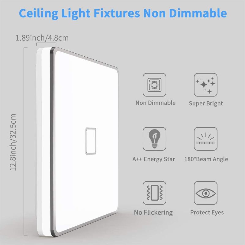 Photo 2 of LED Ceiling Light Fixtures Flush Mount 12.8inch 24W Bright White Square LED Ceiling Lamp 5000K, Airand 2050LM Daylight Waterproof Bathroom Ceiling Light for Kitchen Hallway Porch Living Room Bedroom
