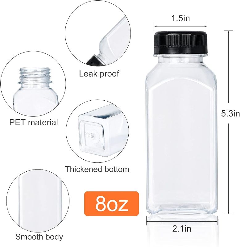 Photo 2 of DANALLAN 30 Pack 8oz Empty Plastic Bottles with Leak-Proof Caps Food Grade Recyclable Bulk Beverage Containers Clear PET Bottles for Homemade Juice, Smoothie, Milk and Drinks