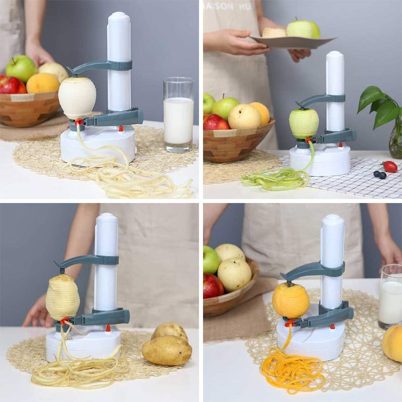 Photo 2 of Electric Rotato Peeler? Multifunctional Electric Automatic Peeler Stainless Steel Fruit and Vegetable Peeler Machine for Apple and PotatoStainless Steel Kitchen Peeling Tool (White) With two blades