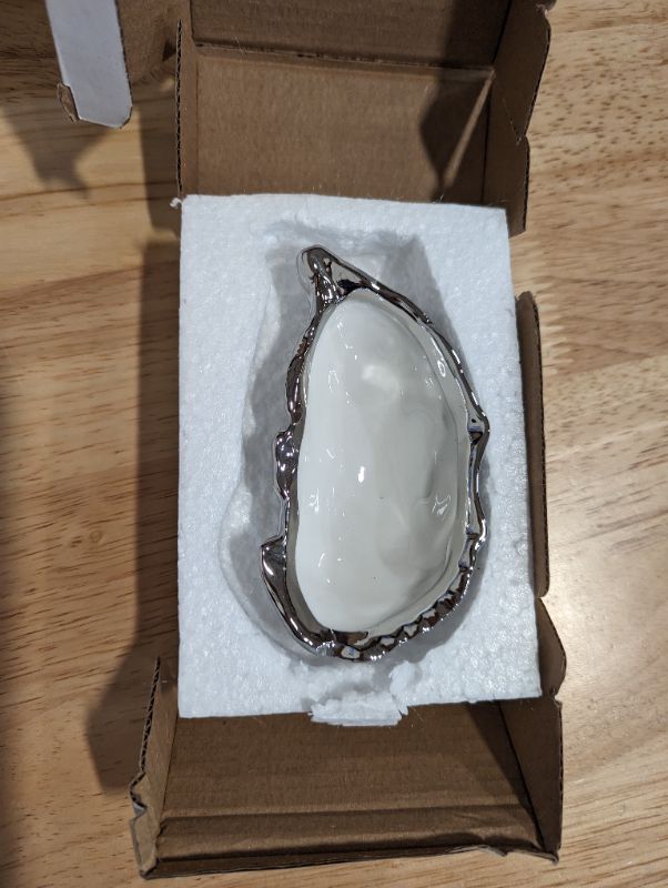 Photo 2 of HOME SMILE Oyster Shell Ring Dish,Jewelry Dish Tray, Trinket Tray, Long Distance Friendship Gifts for Women,Ceramic SILVER - ***STOCK PHOTO TO SHOW STYLE, NOT GOLD, PRODUCT IS SILVER, SEE PHOTO***