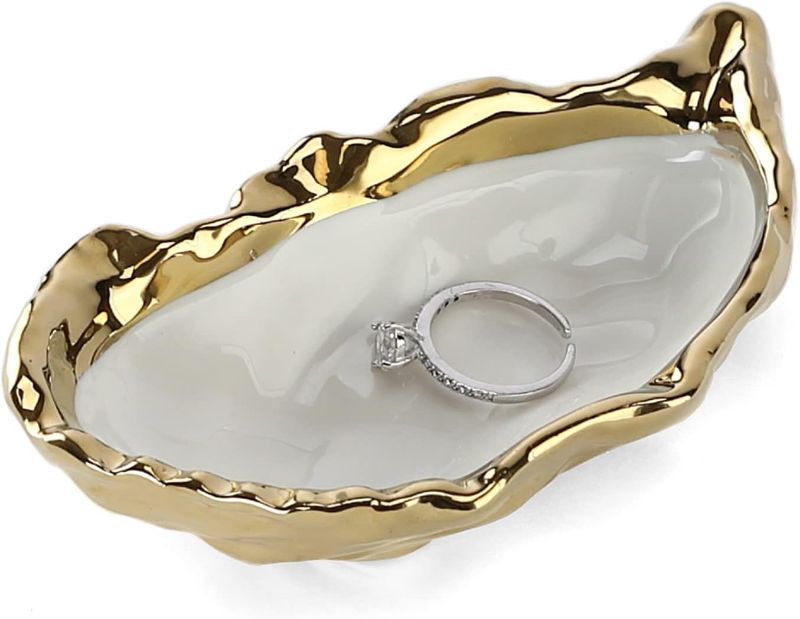 Photo 1 of HOME SMILE Oyster Shell Ring Dish,Jewelry Dish Tray, Trinket Tray, Long Distance Friendship Gifts for Women,Ceramic SILVER - ***STOCK PHOTO TO SHOW STYLE, NOT GOLD, PRODUCT IS SILVER, SEE PHOTO***
