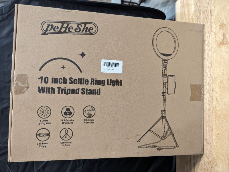 Photo 4 of PEHESHE 10" Selfie Ring Light with 63" Tripod Stand Ring LED Light with Phone Holder Ring Dimmable Circle Light for Live Stream/YouTube/Video/Makeup/Photography
