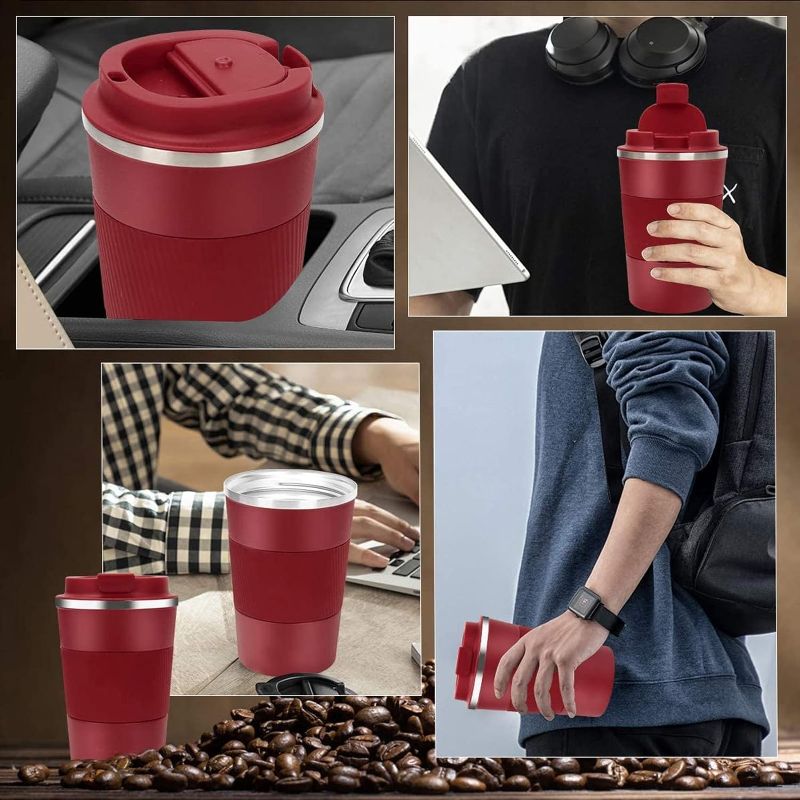 Photo 2 of Coffee Mug 12oz - Insulated Coffee Travel Mug Spill Proof with Leakproof Lid Vacuum Stainless Steel Thermos Coffee Tumblers to GO, Reusable Coffee Cup for Men and Women for Hot & Cold Drinks - RED
