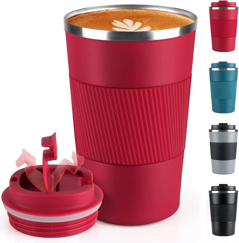 Photo 1 of Coffee Mug 12oz - Insulated Coffee Travel Mug Spill Proof with Leakproof Lid Vacuum Stainless Steel Thermos Coffee Tumblers to GO, Reusable Coffee Cup for Men and Women for Hot & Cold Drinks - RED
