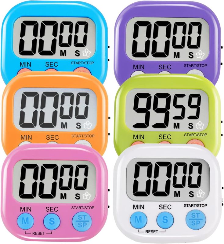 Photo 1 of 6 Pack Multi-Function Electronic Timer - Magnetic Digital Timers Big LCD Display The Loud/Silent Switch Countdown Timer Extensively Use in Break Time, Cooking,Gym, Meeting, Classroom