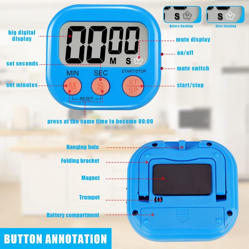 Photo 3 of 6 Pack Multi-Function Electronic Timer - Magnetic Digital Timers Big LCD Display The Loud/Silent Switch Countdown Timer Extensively Use in Break Time, Cooking,Gym, Meeting, Classroom