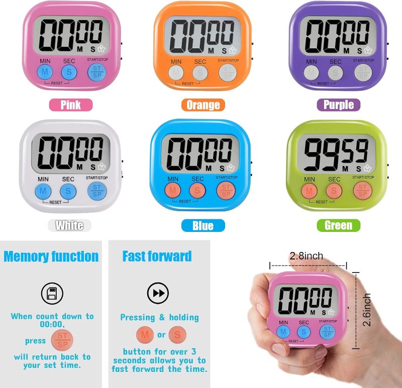 Photo 4 of 6 Pack Multi-Function Electronic Timer - Magnetic Digital Timers Big LCD Display The Loud/Silent Switch Countdown Timer Extensively Use in Break Time, Cooking,Gym, Meeting, Classroom