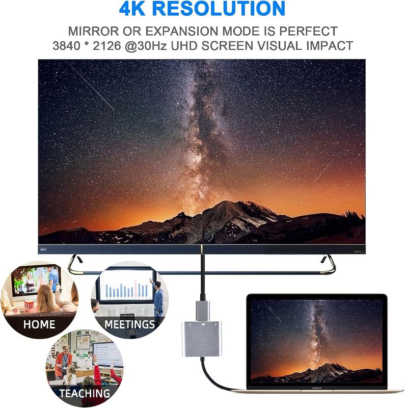 Photo 4 of Battony USB C Multiport AV Adapter with 4K HDMI Output USB 3.0 Port & USB-C Fasting Charging Port Compatible for MacBook Pro M1/16-20 Air M1/18-20 Ipad pro iMac and Other usbc Devices