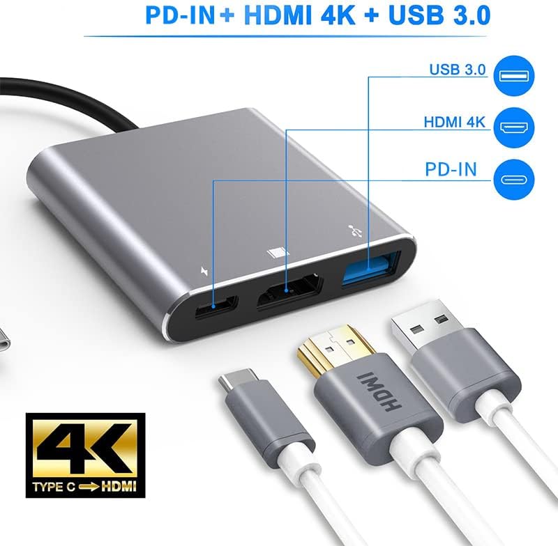 Photo 2 of Battony USB C Multiport AV Adapter with 4K HDMI Output USB 3.0 Port & USB-C Fasting Charging Port Compatible for MacBook Pro M1/16-20 Air M1/18-20 Ipad pro iMac and Other usbc Devices