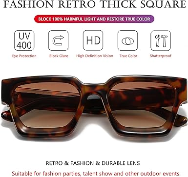 Photo 2 of AIEYEZO Square Sunglasses for Women Men Square Thick Frame Sun Glasses Simple Designer Style Shades- Tortoise/Brown Gradient
