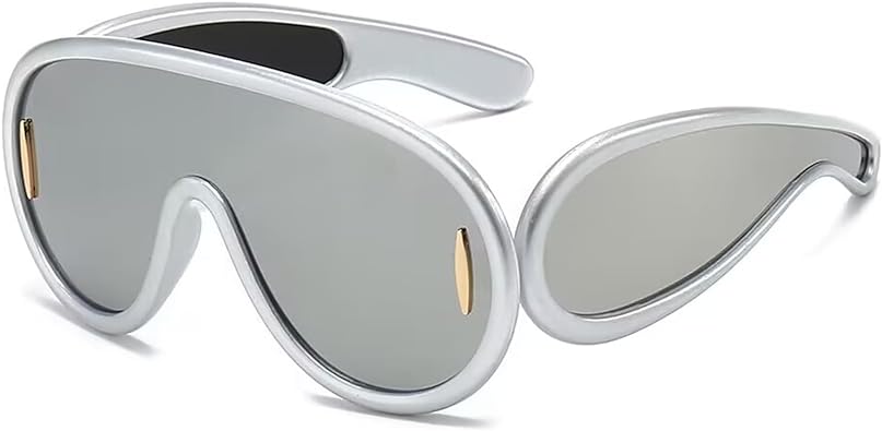 Photo 1 of PORADAY Fashion Wave Mask Sunglasses for Women Men Trendy Oversized Sun Glasses Luxury Designer Y2K Punk Shades
