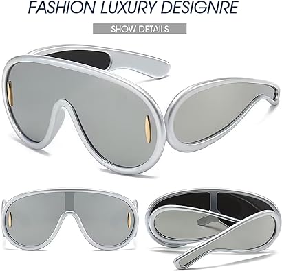 Photo 3 of PORADAY Fashion Wave Mask Sunglasses for Women Men Trendy Oversized Sun Glasses Luxury Designer Y2K Punk Shades
