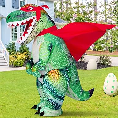 Photo 2 of COMIN Inflatable Dinosaur Costume for Adults, Blow Up Trex Costume Dinosaur Inflatable Costume Green for Halloween Party
