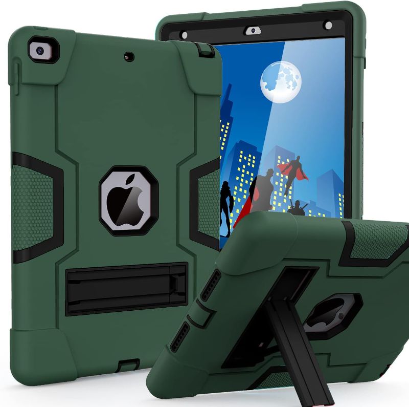 Photo 1 of Cantis Case for ipad 9th Generation/iPad 8th Generation/iPad 7th Generation, Slim Heavy Duty Shockproof Rugged Protective Case with Kickstand for iPad 10.2 inch 2021/2020/2019, Alpine Green+Black