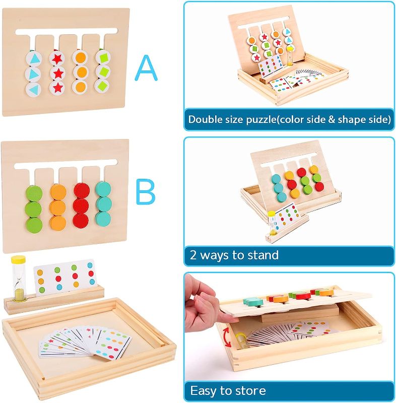 Photo 2 of Montessori Learning Toys Slide Puzzle Color & Shape Matching Brain Teasers Logic Game Preschool Educational Wooden Toys for Kids Boys Girls Age 3 4 5 6 7 Years Old Travel Toys Birthday