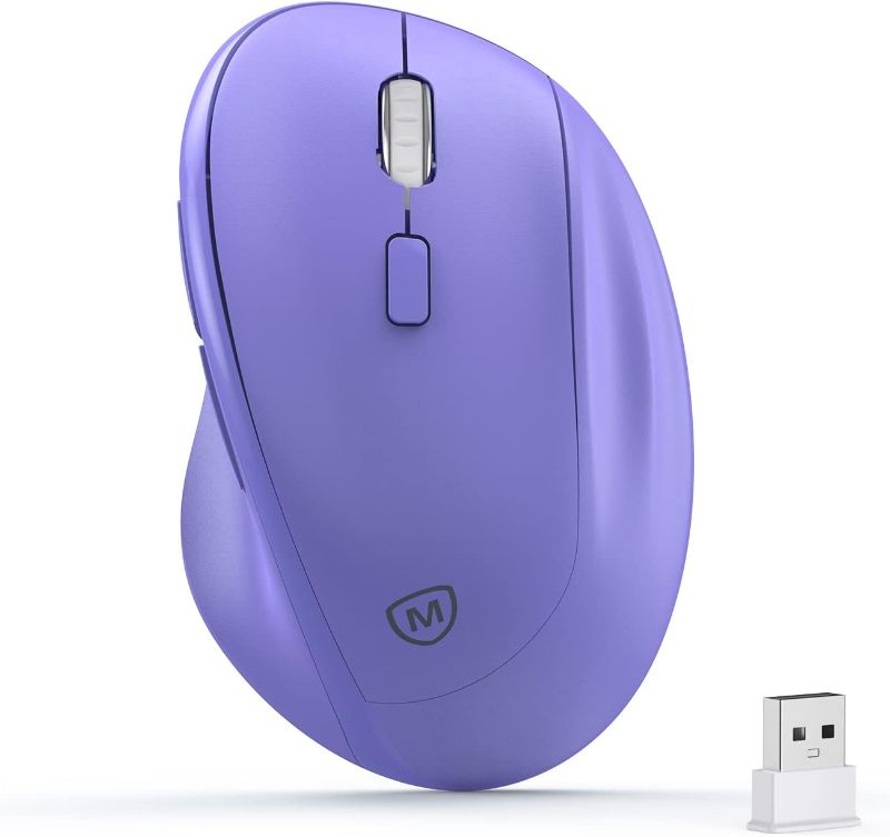Photo 1 of Ergonomic Wireless Mouse with USB Receiver for PC Computer, Laptop and Desktop, Ergo Mouse Vertical with Silent Clicks Long Battery Life, Up to 1600 DPI & 1 AA Battery Powered, Purple
