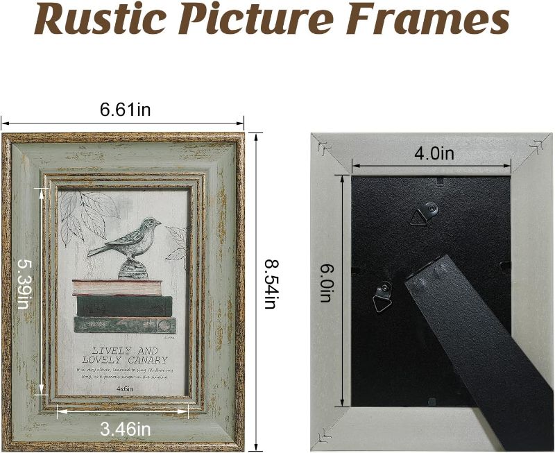Photo 2 of XUANLUO 3 Pack 4x6 Inch Farmhouse Rustic Picture Frame Sets Distressed Farmhouse Plastic Frame with Tempered Glass for Wall Mount or Tabletop Display - GREEN

