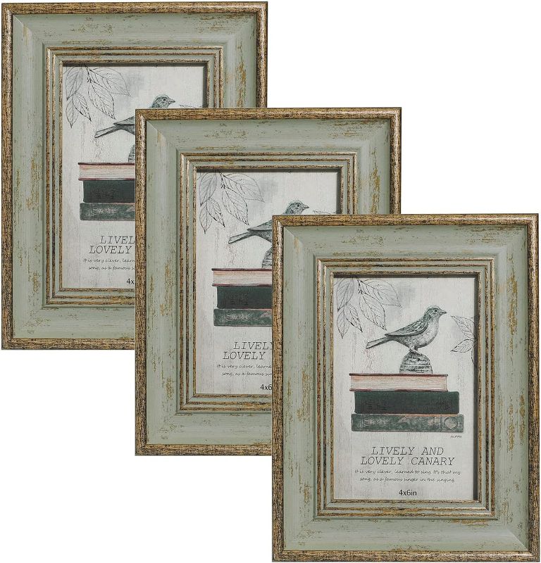 Photo 1 of XUANLUO 3 Pack 4x6 Inch Farmhouse Rustic Picture Frame Sets Distressed Farmhouse Plastic Frame with Tempered Glass for Wall Mount or Tabletop Display - GREEN
