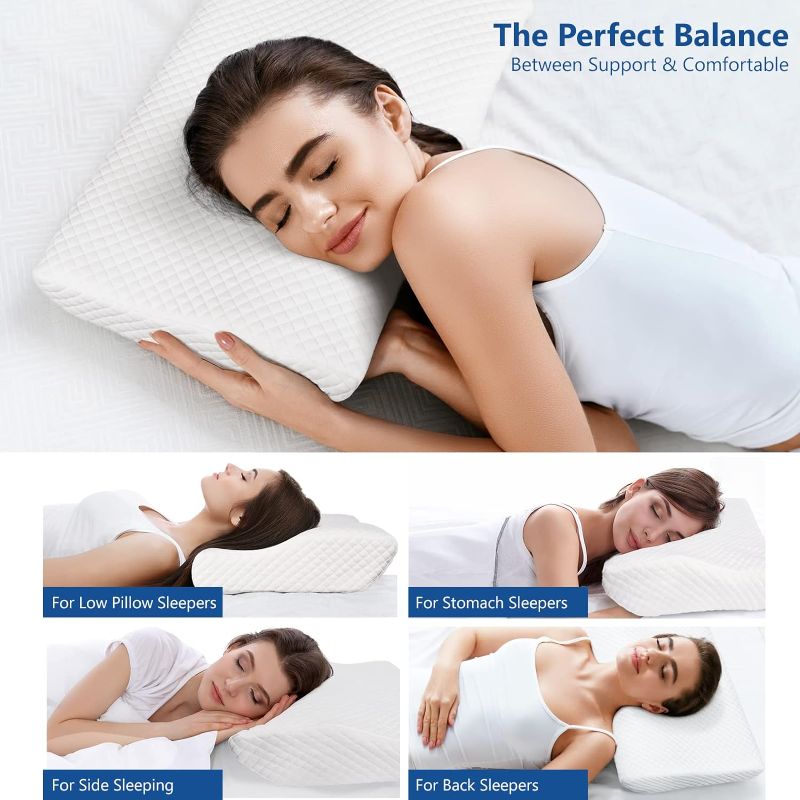 Photo 2 of ZAMAT Contour Memory Foam Pillow for Neck Pain Relief, Adjustable Ergonomic Cervical Pillow for Sleeping, Orthopedic Neck Pillow with Washable Cover, Bed Pillows for Side, Back, Stomach Sleepers - Dark Grey, King