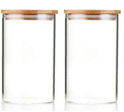 Photo 1 of Sweejar 30 OZ Glass Food Storage Jar with Lid(set of 2),Airtight Canisters for Bathroom,Kitchen Container with Bamboo Cover for Serving Tea, Coffee, Spice and More…
