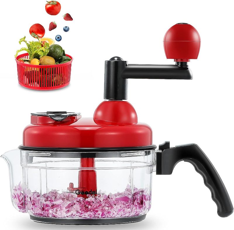 Photo 1 of Geedel Hand Food Chopper, Quick Manual Vegetable Processor, Easy To Clean Rotary Dicer Mincer Mixer Blender for Onion, Garlic, Salad, Salsa, Nuts, Meat, Fruit, Ice, etc
