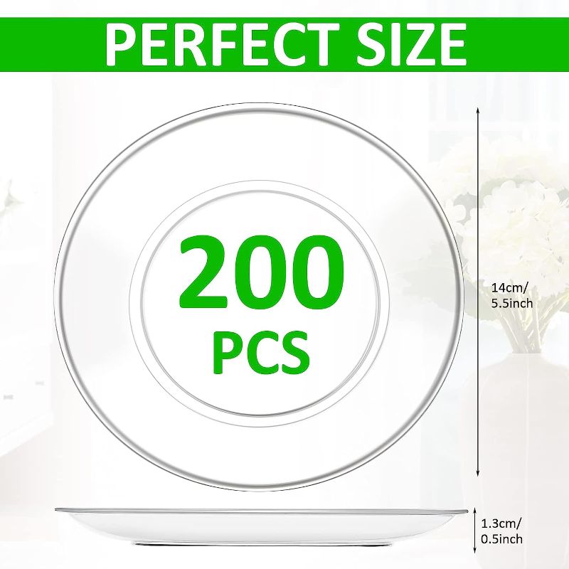 Photo 2 of Mimorou 200 Pcs Disposable Clear Plastic Plates 5.5 Inch Dessert Hard Round Party Wedding Elegant Cake for Dinner BBQ Travel Catering Events Appetizers