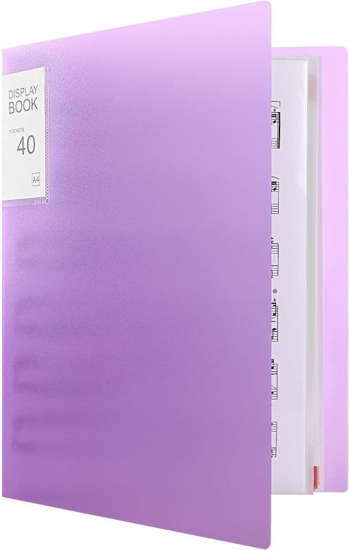 Photo 1 of Phyxin 40 Pockets Plastic Presentation Book Portfolio Folder File Folder Clear Sleeves Protectors Display Book Document Organizer for Music Sheets Artwork Drawing for School Office Business - Purple
