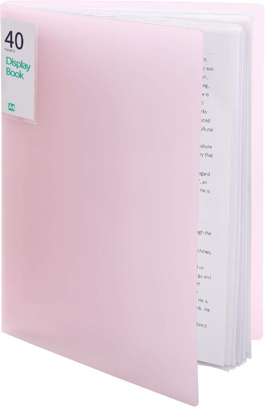 Photo 1 of Phyxin 40 Pockets Plastic Presentation Book Portfolio Folder File Folder Clear Sleeves Protectors Display Book Document Organizer for Music Sheets Artwork Drawing for School Office Business - Pink
