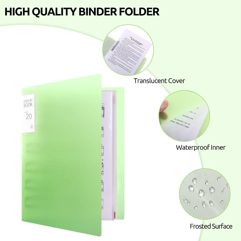 Photo 2 of Phyxin 40 Pockets File Folder Plastic Presentation Book Portfolio Folder Clear Sleeves Protectors Display Book Document Organizer for Music Sheets Artwork Drawing for School Office Business - Green

