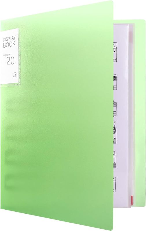 Photo 1 of Phyxin 40 Pockets File Folder Plastic Presentation Book Portfolio Folder Clear Sleeves Protectors Display Book Document Organizer for Music Sheets Artwork Drawing for School Office Business - Green
