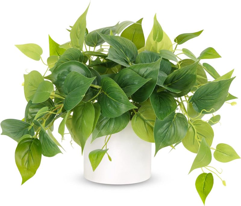 Photo 1 of JPSOR Faux Plants Indoor, Pothos Small Fake Plants for Home Decor Indoor Fake Potted Plant Artificial Plants for Living Room Shelf Home Office Decor?White Ceramic Pot?