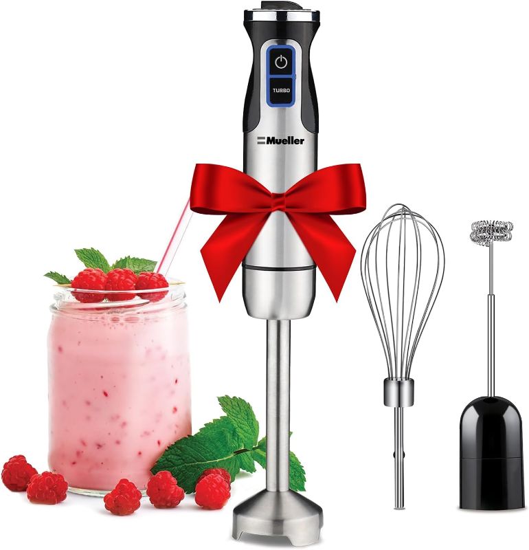 Photo 1 of MuellerLiving Hand Blender, Immersion Blender, Hand Mixer with Attachments: Stainless Steel Blade, Whisk, Milk Frother
