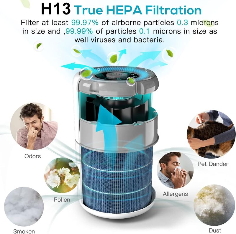 Photo 2 of 2 Pack Air Purifier for Home Bedroom with H13 True HEPA Filter for Smoke, Smokers, Dust, Odors, Pollen, Pet Dander | Quiet 99.9% Removal to 0.1 Microns | White Available for California