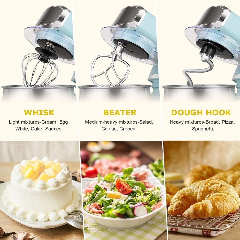 Photo 3 of Kitchen in the box Stand Mixer,3.2Qt Small Electric Food Mixer,6 Speeds Portable Lightweight Kitchen Mixer for Daily Use with Egg Whisk,Dough Hook,Flat Beater (Blue)