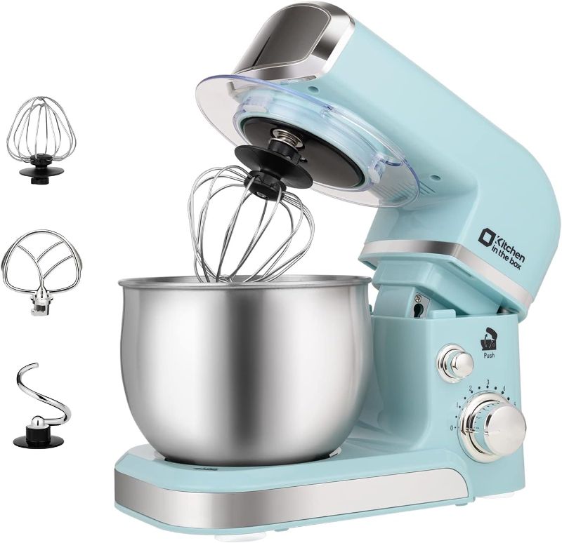 Photo 1 of Kitchen in the box Stand Mixer,3.2Qt Small Electric Food Mixer,6 Speeds Portable Lightweight Kitchen Mixer for Daily Use with Egg Whisk,Dough Hook,Flat Beater (Blue)