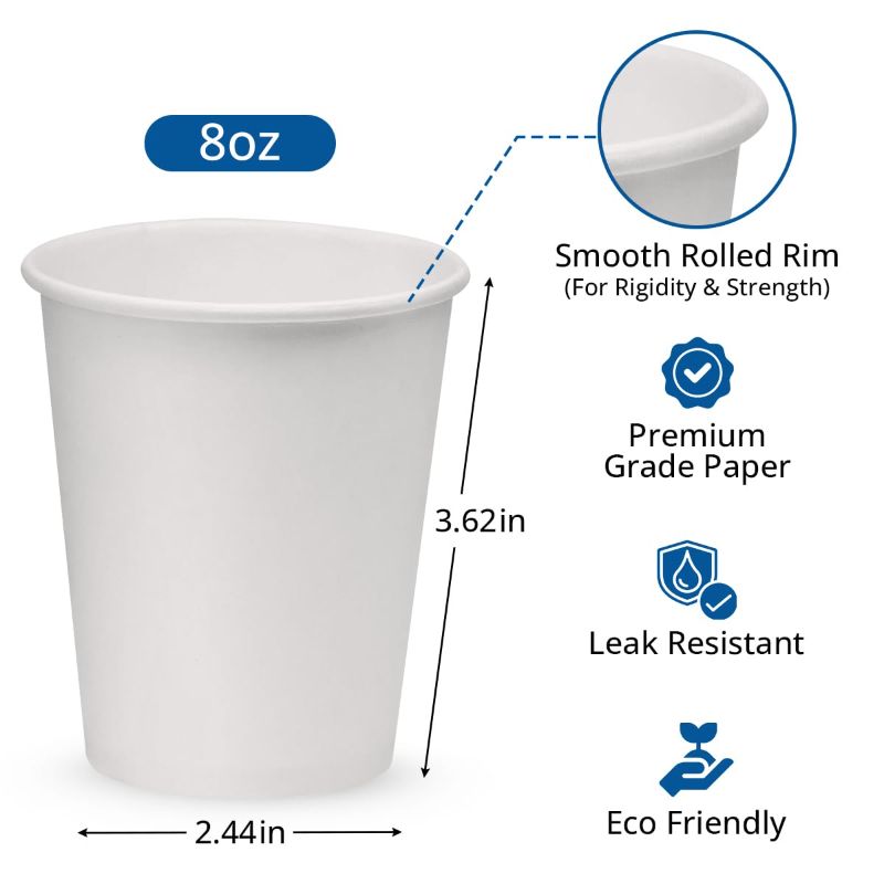 Photo 2 of NYHI 300-Pack 8 oz. White Paper Disposable Cups – Hot/Cold Beverage Drinking Cup for Water, Juice, Coffee or Tea – Ideal for Water Coolers, Party, or Coffee On the Go’
