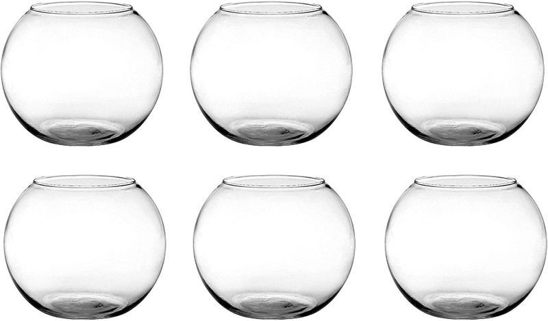 Photo 1 of Floral Supply Online - Rose Bowls (Set of 6) and Flower Guide Booklet - Glass Round Vases for Weddings, Events, Decorating, Arrangements, Flowers, Office, or Home Decor.
