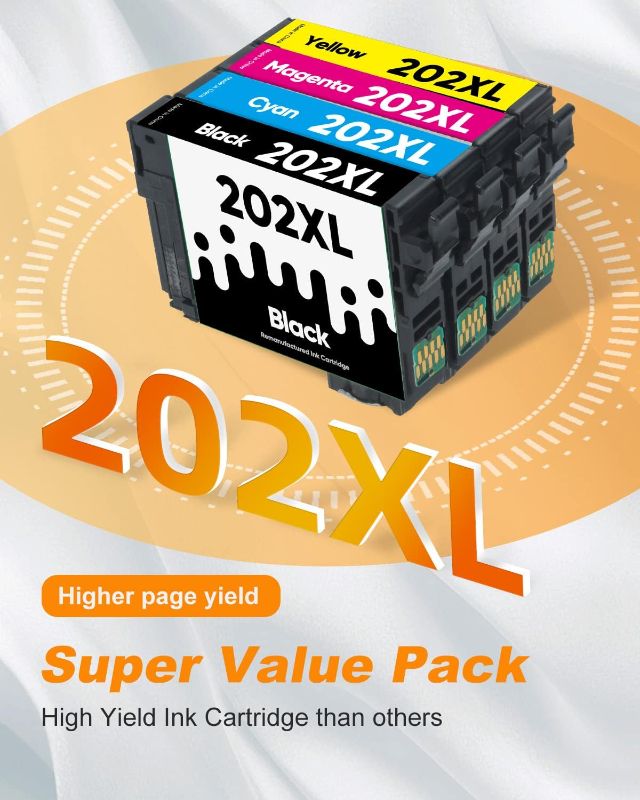 Photo 2 of 202XL Ink Cartridges Remanufactured Replacement for Epson 202 XL 202XL T202 XL Ink Cartridges to use with Epson Workforce WF-2860 Home XP-5100 All-in-One Inkjet Printer (4 Pack)
