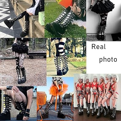Photo 3 of CELNEPHO Womens Chunky Platform Knee High Boots High Heel Round-Toe Zip Punk Goth Mid Calf Combat Boots For Women… 8 Black